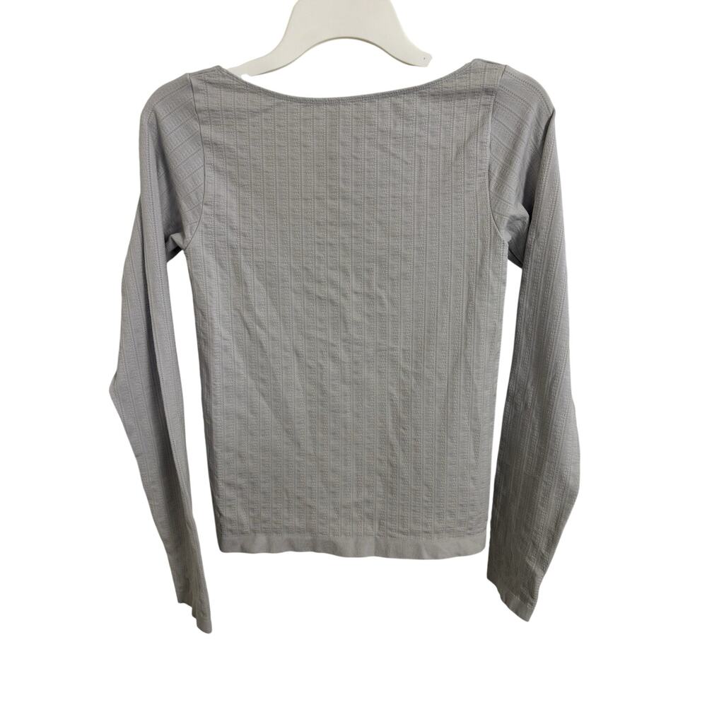 Anthropologie Gray Stretch Open Back Long Sleeve Top Medium Seamless Balletcore
